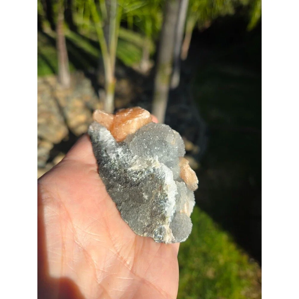 Apophyllite Gray Chalcedony Peach Stilbite Zeolite Crystal, 115g